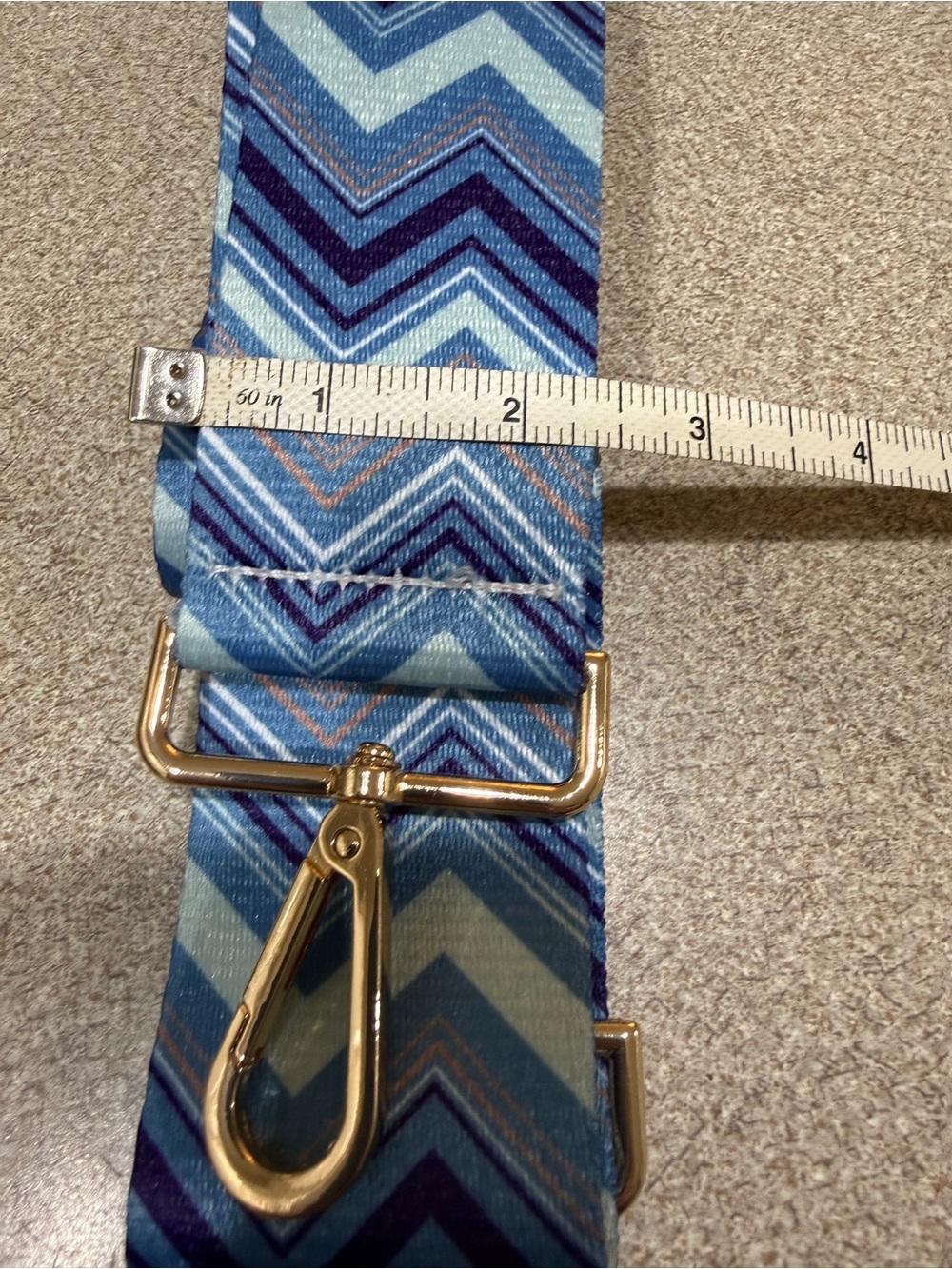 Blue Chevron Adjustable Bag Strap with Gold Hardware - Picture 4 of 4